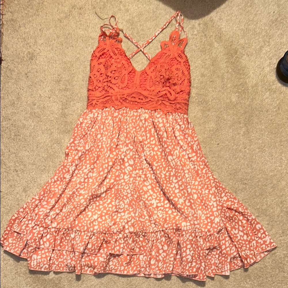 Red Lace and Print Dress